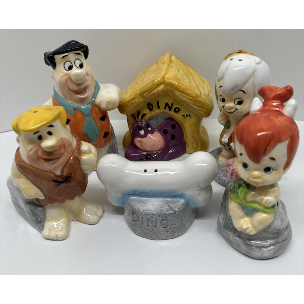 Flintstones Salt And Pepper Shakers Fred Barney Pebbles BamBam Dino HannaBarbera